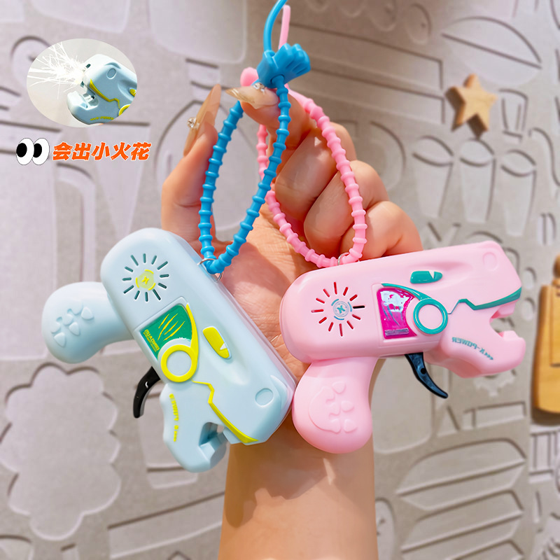 Dinosaur Flint Gun Keychain Creative Novelty Stress Relief Toy Spark Generator Gun Style Wholesale