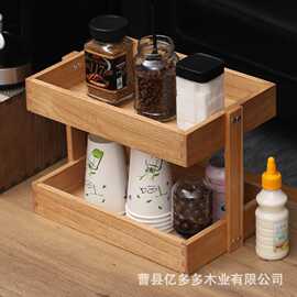 木质双层置物架家用厨房调味品收纳架浴室杂物实木整理架厂家批发