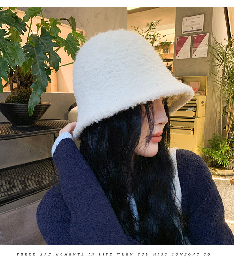 Chapeau seau en peluche pour femmes, couleur unie, Simple, mode coréenne, chaleur extérieure, petit chapeau, nouvelle collection automne et hiver_voghion.com