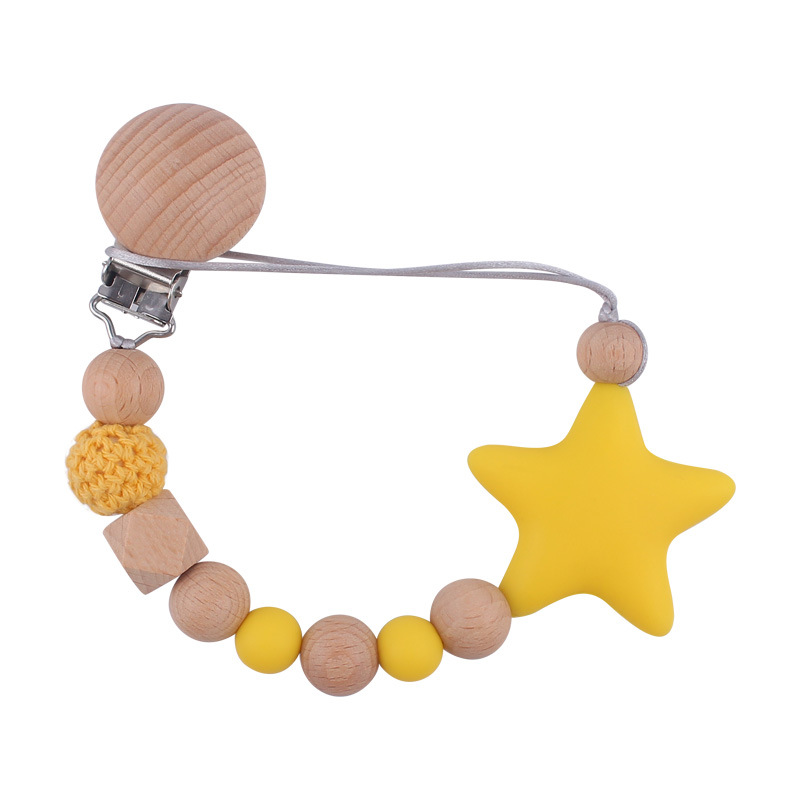 Bebé suministros de dibujos animados de silicona estrella mordedor calmante bebé chupete cadena silicona mordedura molar anti-gota cadena