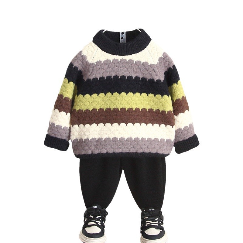 6776 ropa de otoño e invierno para niños suéter a rayas 2025 nuevo suéter de punto grueso para niños de invierno top ropa de bebé