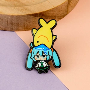 Hatsune Miku Q-version metal brooch, Hatsune Miku fan-made enamel badge, cute cartoon accessory for collars and bags