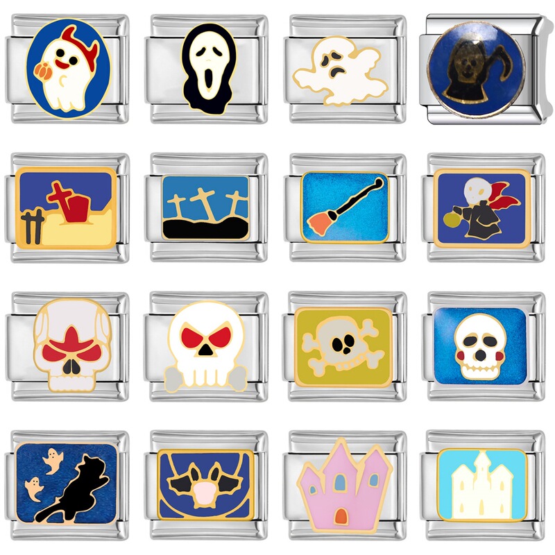 Italian Module Bracelet DIY Free Stitching Detachable Watch with Ghost Pattern Halloween Couple Gift