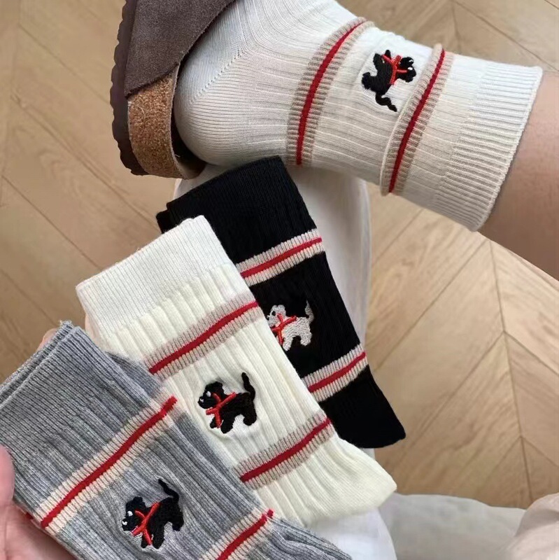 Socks Women's Middle Tube tb Puppy Embroidered Stacked Socks Cotton South Korea Striped AB Socks Fashion Brand European Pure Cotton Socks Socks Women's Middle Tube tb Puppy Embroidered Stacked Socks Cotton South Korea Striped AB Socks Fashion Brand European Pure Cotton Socks