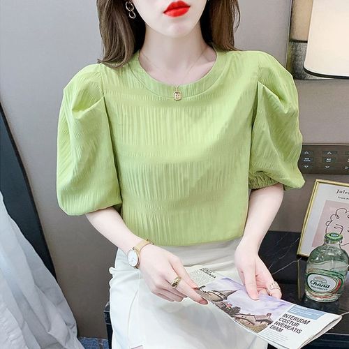 Summer Blouse Chiffon Short Sleeve Top Women's 2025 New Bubble Sleeve Top Elegant Short Europy Style Women's