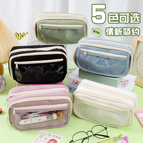 Transparent pencil case, nine-layer panda pencil case, large-capacity stationery box, suitable for primary and secondary school students, girls, high-definition pencils