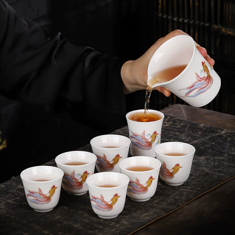 Чайный сервиз высокий белый фарфоровый костюм кунг-фу чайный сервиз дома гостиная компания офис встреча гости чайная крышка чаша ручной подарок