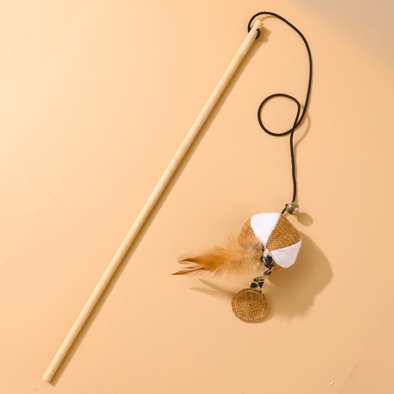 Juego de Varitas de Plumas para Gatos de Cuerda de Cáñamo Con Plumas y Cascabel para Gatos