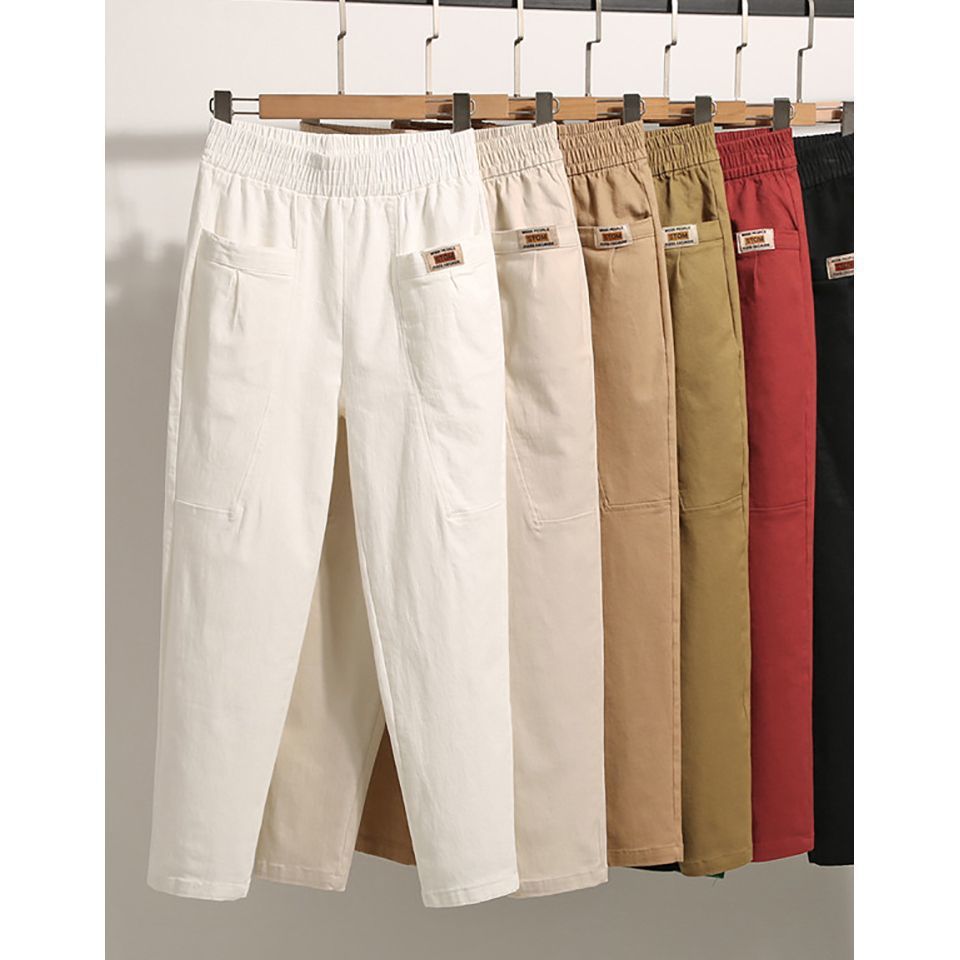 Cross-mirror Washed Cotton Summer Fashion plus size Staggable Waist Cropped Casual Pants High Waist Mother's Thin Harlan Pants for Women