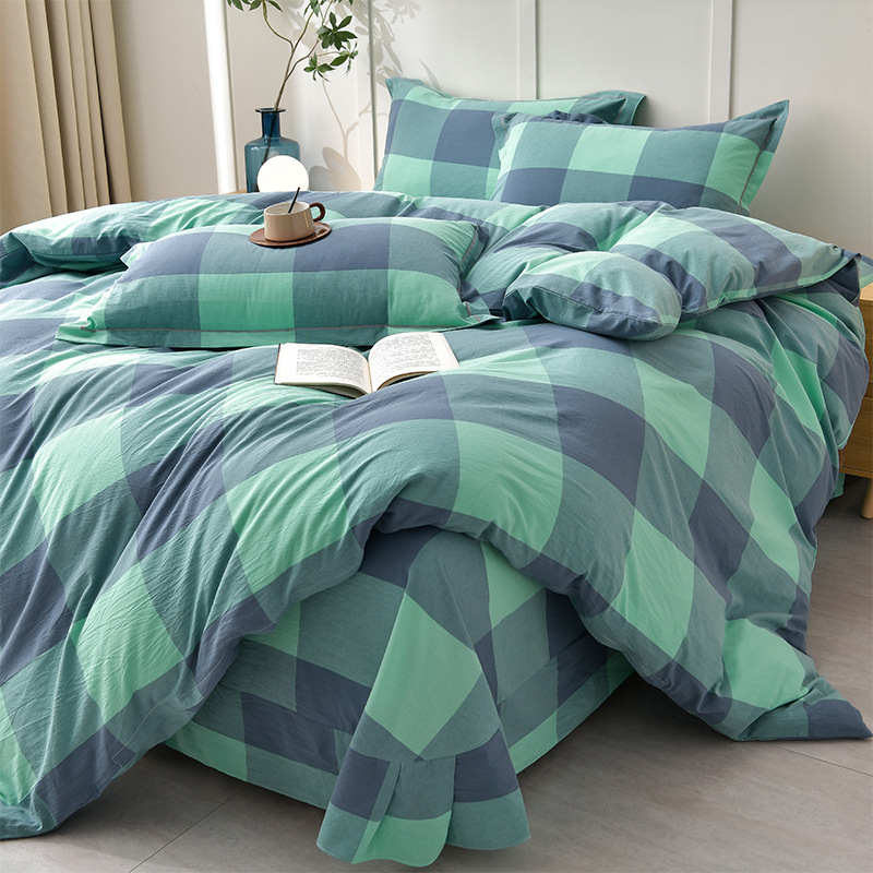 Pure Cotton Yarn-Dyed Washed Cotton Four-Piece Set Pure Cotton Unprinted Manufacturer Supplies Bedding Quilt Cover Japanese Style Good Quality Bed Bed Sheets Quilt Cover