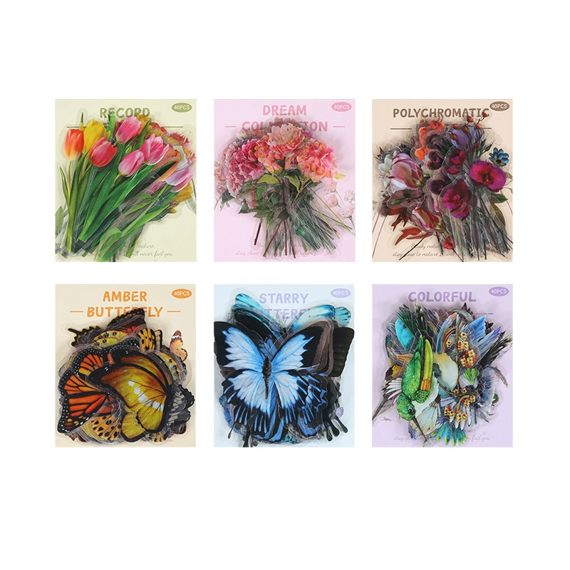 Sticker Set, 40-Sheet Assortment, Butterfly & Floral Designs for Kids' Bags and Planners