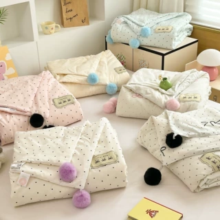 A类ins水洗棉蝴蝶结毛球少女大豆被夏凉被空调被四件套夏季三件套