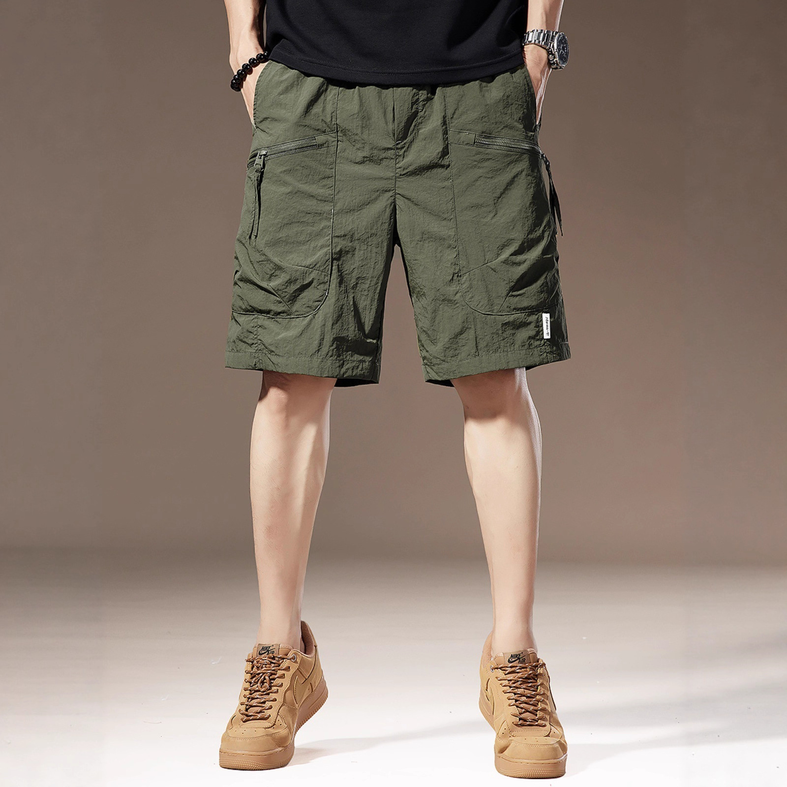 Summer Ice Silk Thin American Work Shorts Men's Quick-Drying Loose Straight Multi-Pocket Casual Outdoor Five-Point Pants Men