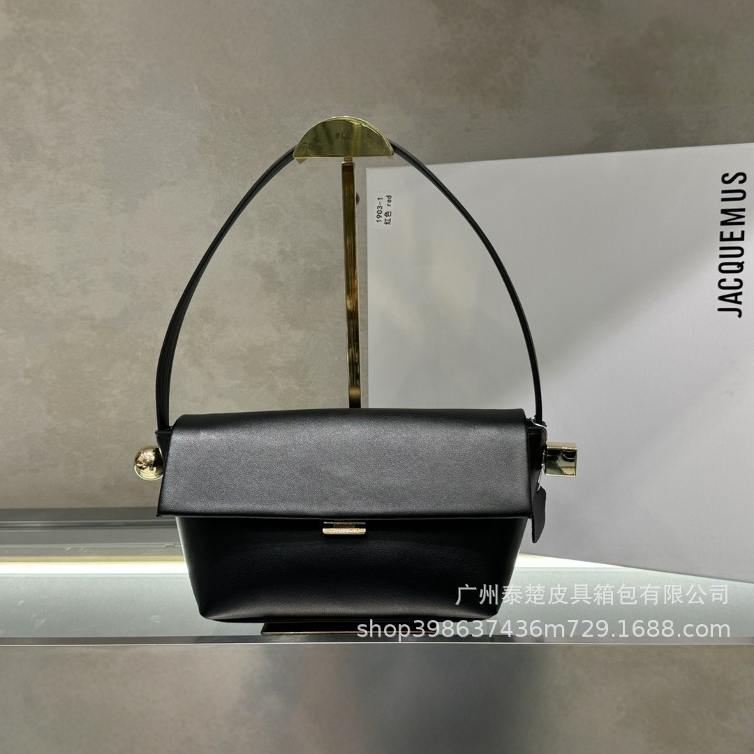 2025 New Genuine Leather Small Square Bag For Women Fashion Versatile Shoulder Handbag Minimalist Metal Ball Underarm Bag - Thumbnail 2