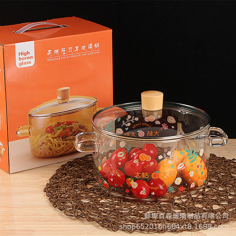 高硼硅耐热玻璃锅电陶驴可用双耳泡面碗家用带盖水晶汤煲促销礼品