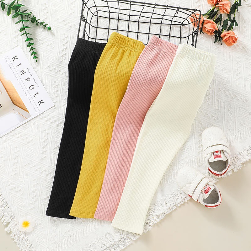 Cross border spring and autumn Children Solid Leggings Thin section Female baby Primer trousers Foreign trade white children Pants