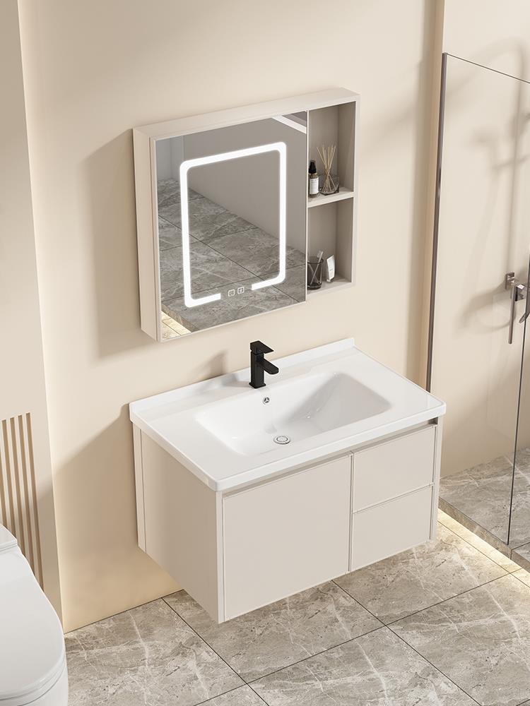 Crema estilo cajón fabricante de gabinete de baño lavabo de cerámica cuenca integrada tabla de lavado baño combinación de gabinete de lavabo