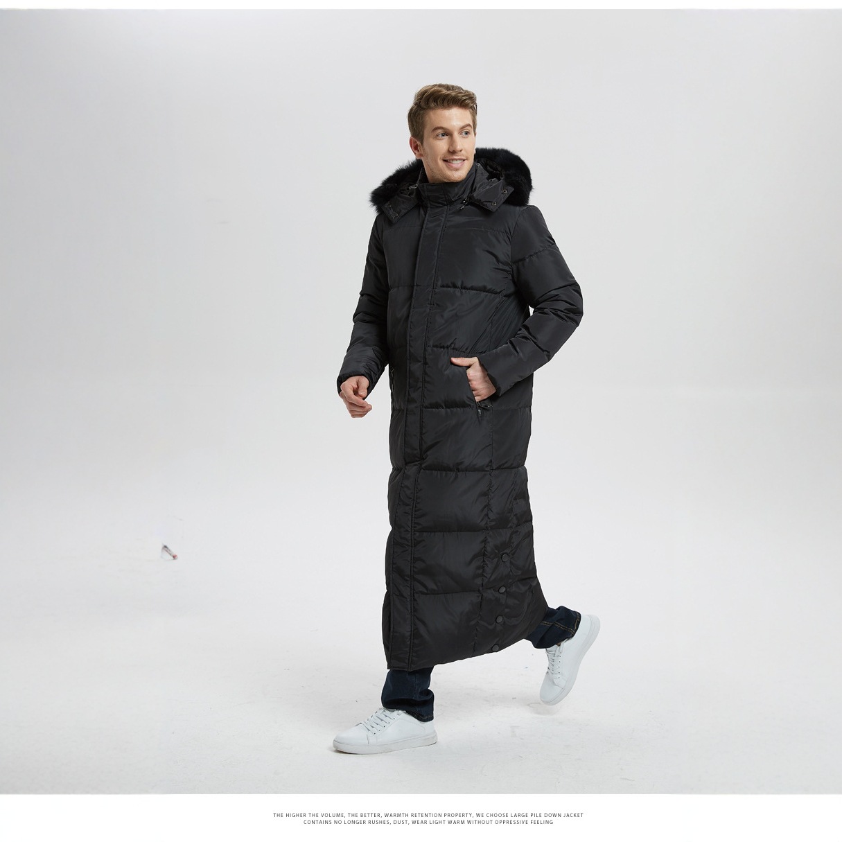 New Thickened Long Men's down Jacket Winter Warm Over-The-Knee Hooded Jacket for Men