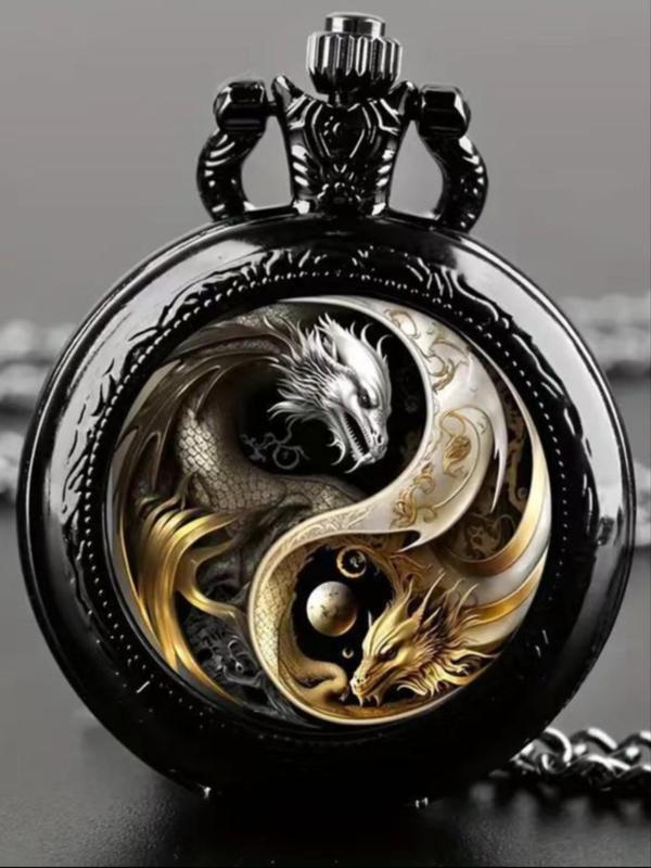2025 New Cross-Border Dropshipping Men's Dragon Pattern Quartz Pocket Watch Fashion Pocket Watch Cross-Border Dropshipping