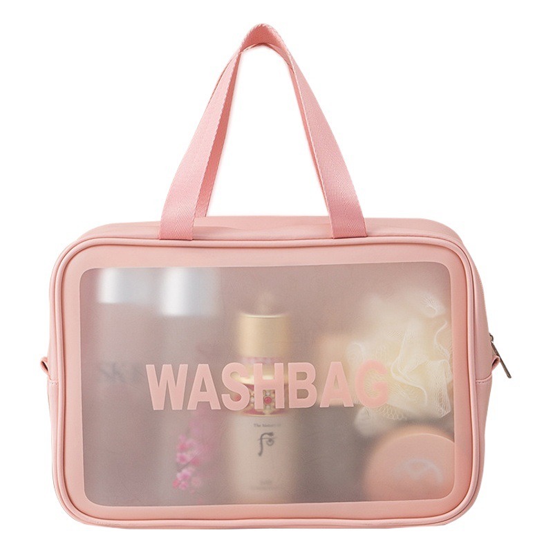 Simple de gran capacidad de alto aspecto bolsa de cosméticos al por mayor portátil pu transparente viaje impermeable lavado bolsa de almacenamiento
