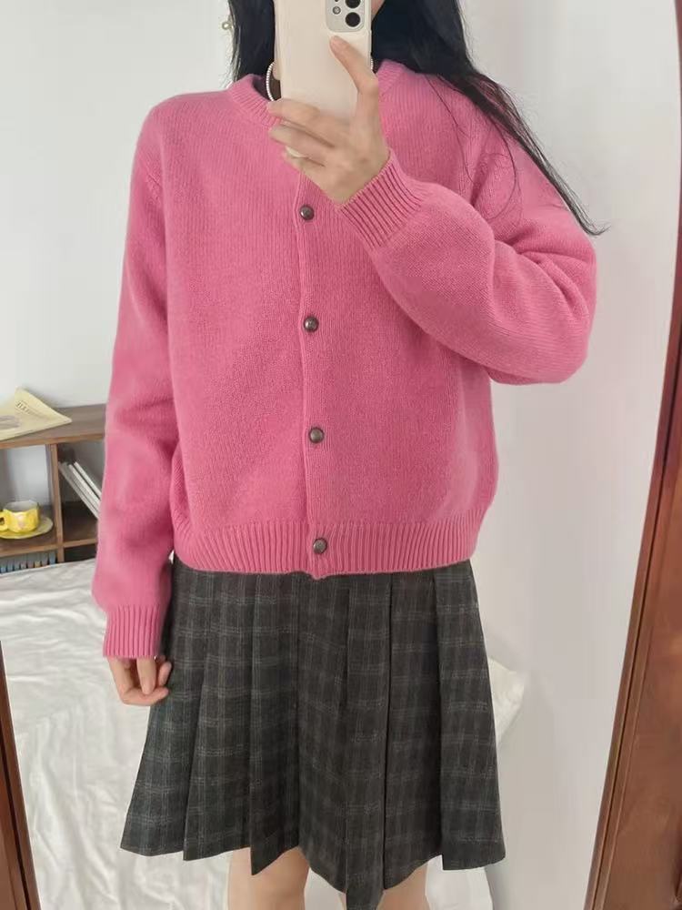 Cárdigan Corto de Punto para Mujer de Acrílico con Cuello Redondo y Manga Larga para Otoño e Invierno