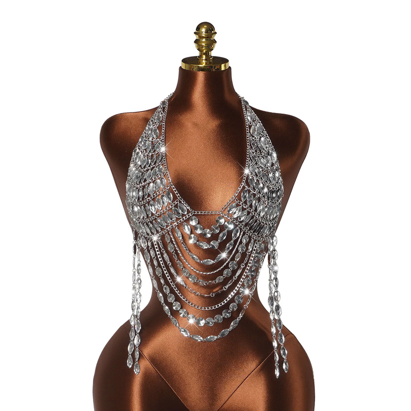 European and American Cross-Border Amazon Heavy-Duty Rhinestone Multi-Layer Sparkling Top Luxury Silver Chain Vest Corset Chain European and American Cross-Border Amazon Heavy-Duty Rhinestone Multi-Layer Sparkling Top Luxury Silver Chain Vest Corset Chain