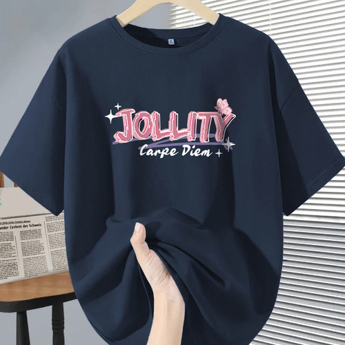 Women's Apricot Short Sleeve T-Shirt 200g Xinjiang Heavyweight Pure Cotton Printed Top Summer New Long-Sleeve Round Neck Half Sleeve