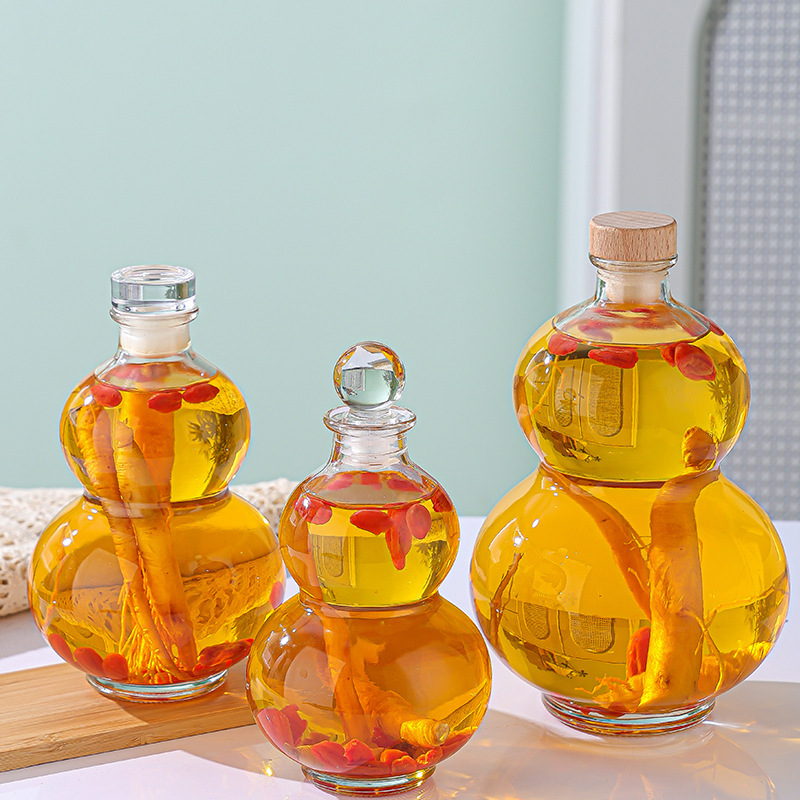 国风葫芦空瓶透明玻璃果酒瓶自酿密封酒瓶现货批发人参枸杞泡酒瓶