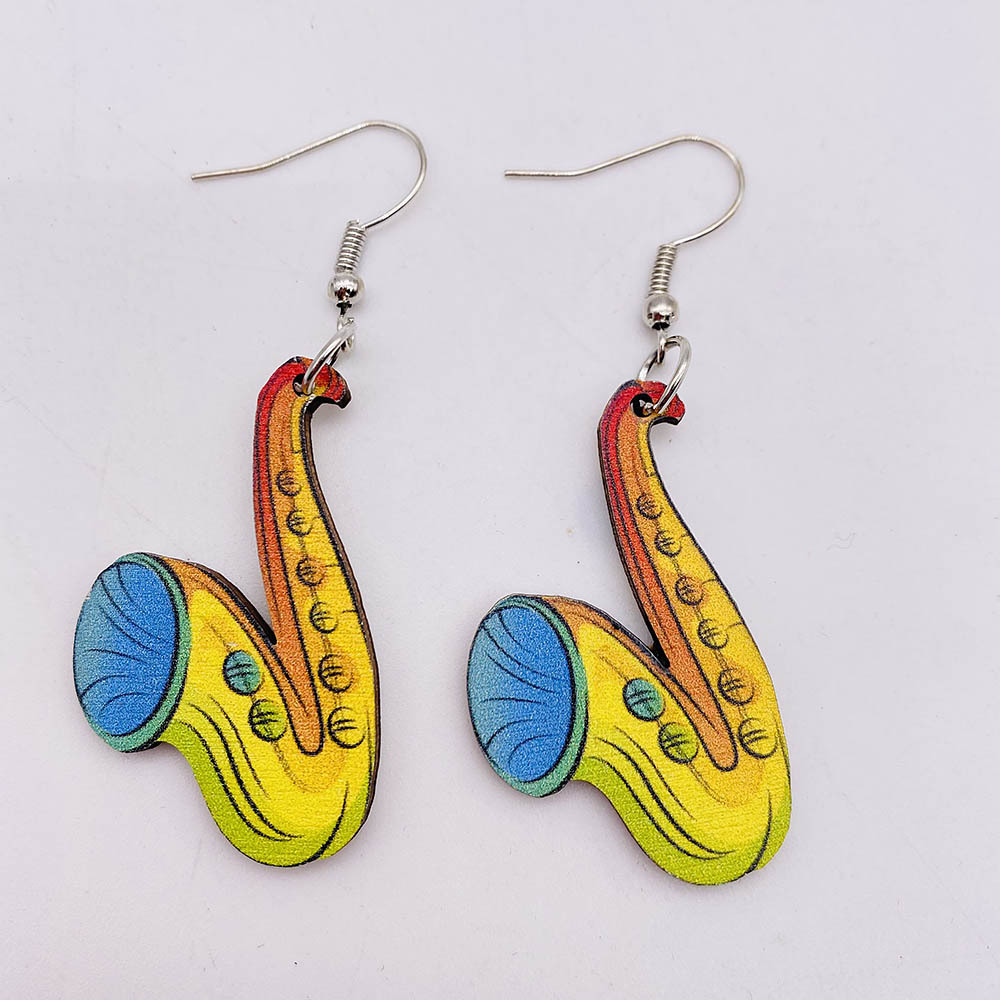 1 Pair Fashion Musical Instrument Wood Water Drop Women's Drop Earrings display picture 13