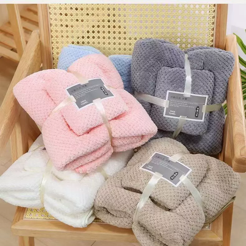 珊瑚绒菠萝格毛巾浴巾两件套装沙滩巾福利活动礼品子母套巾批发