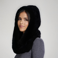 帽子女冬天韩版宽松一体围巾帽仿兔毛连帽皮草加厚毛绒防风围脖男