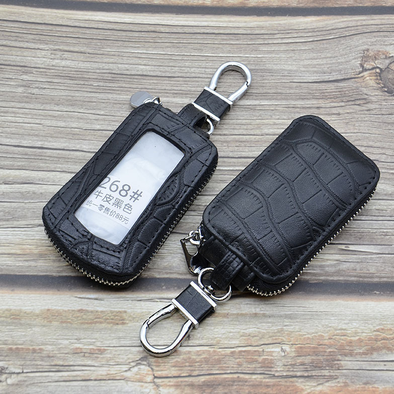 First layer cowhide crocodile pattern car key bag genuine leather belt perspective mirror window universal car key bag factory wholesale
