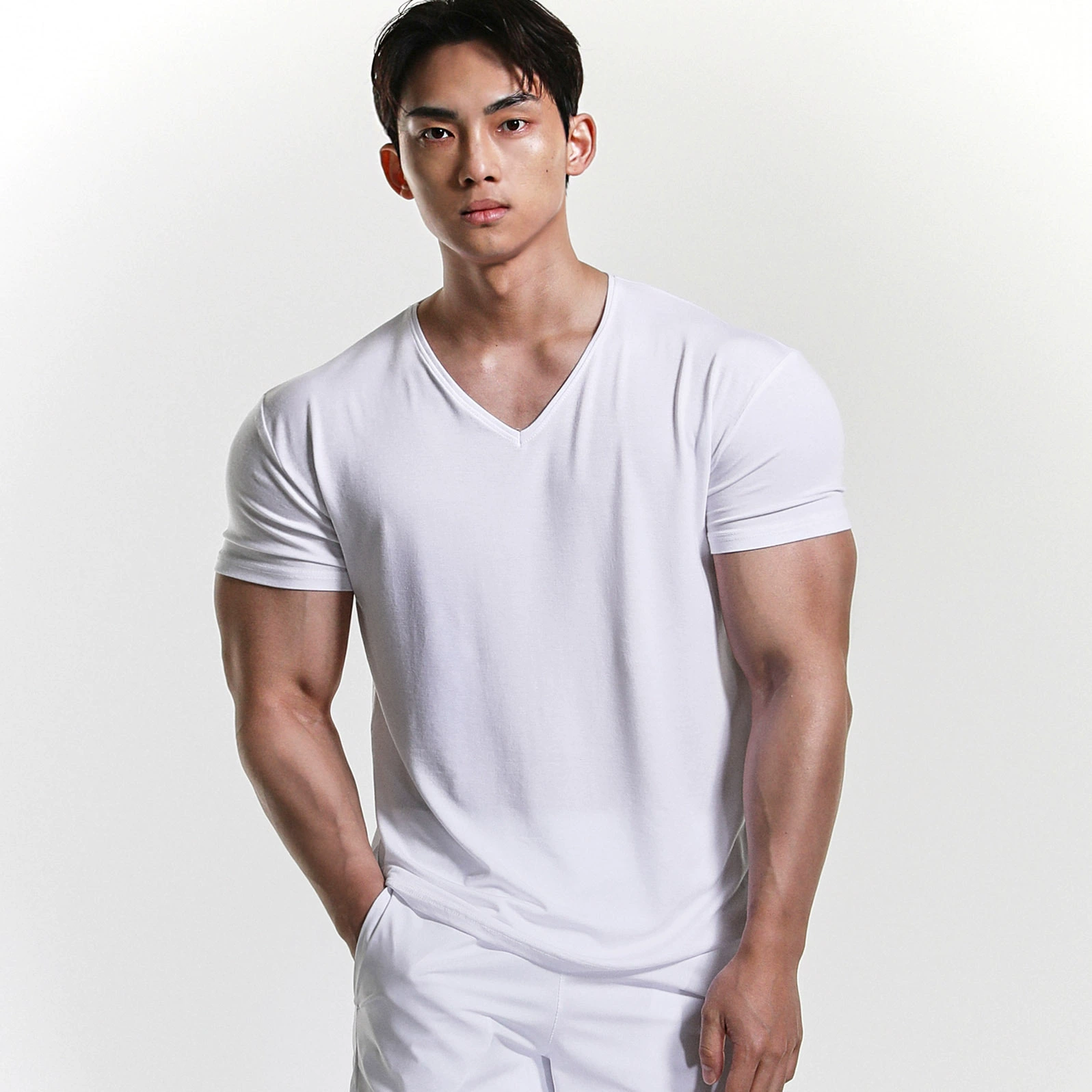 Мужская спортивная V-образная летняя стройная сухая эластичная ледяная шелковая фитнес-тренировка