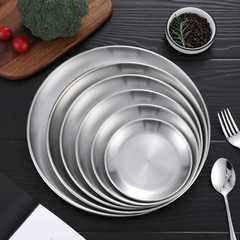 金色不鏽鋼淺盤韓式烤肉盤餐廳創意圓盤小吃蛋糕平盤燒烤料理盤子