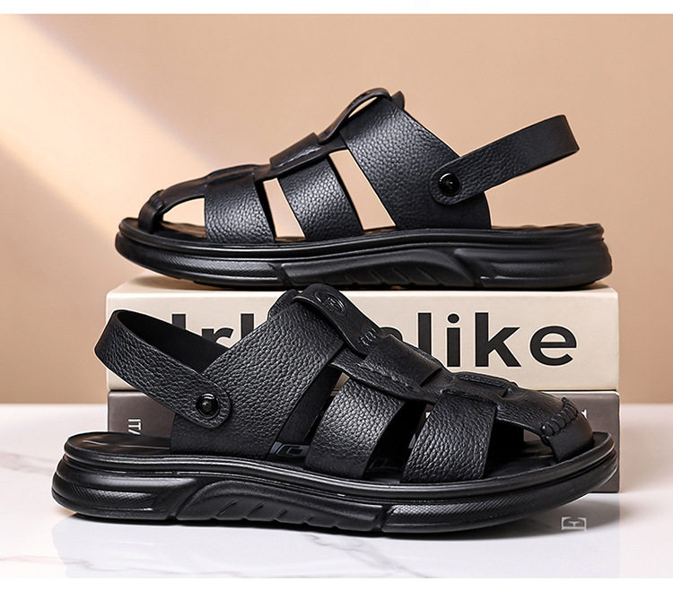 Dép sandal nam cỡ lớn mũi kín đế dày, giày đi biển kiêm dép lười đa năng — Màu nâu, màu vàng, màu đen chi tiết 27