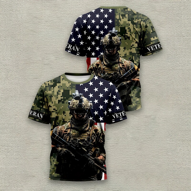 2025 Cross-Border Us Military 3D Digital Printed Men's T-Shirt Summer Casual Quick-Drying Mesh Short-Sleeved Sports Top