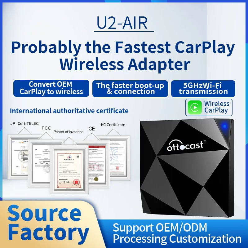 Беспроводная приставка CarPlay. Адаптер для подключения к беспроводной смарт-приставке с помощью кабеля. Модуль соединения с автомобильным оборудованием CarPlay.