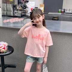 女童夏季上衣2024新款扎染休閒體恤女孩夏款半袖兒童夏裝短袖T恤