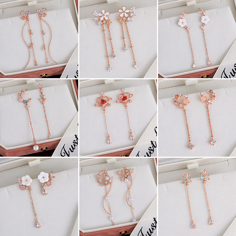 Fashion Flower Copper Inlay Zircon Drop Earrings 1 Pair