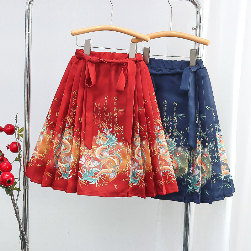 唐裝半身裙國風2024龍年拜年服兒童馬面裙女童春夏款過年喜慶衣服
