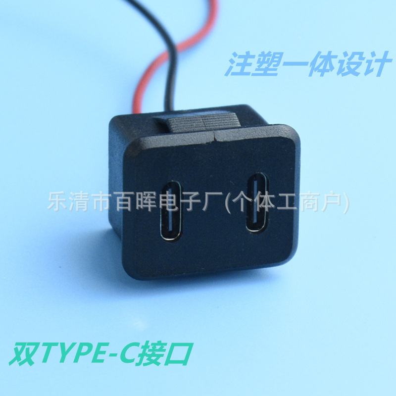 Dual Type-C Port Car Charging Module, Square Embedded 12V Injection-Molded Integrated Usb-C Charging Dock