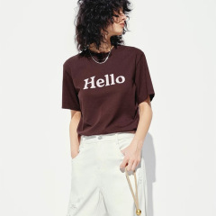 MC&25 夏新作 シンプル ハローレタープリント コットン 半袖 万能 クラシック ラウンドネック アメリカン ルーズ Tシャツ