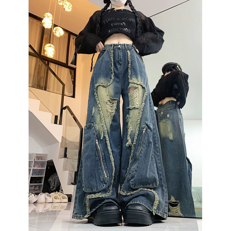 Американский деконструирует штаны с кисточками для мужчин и женщин летом дизайн большой карман рваные брюки