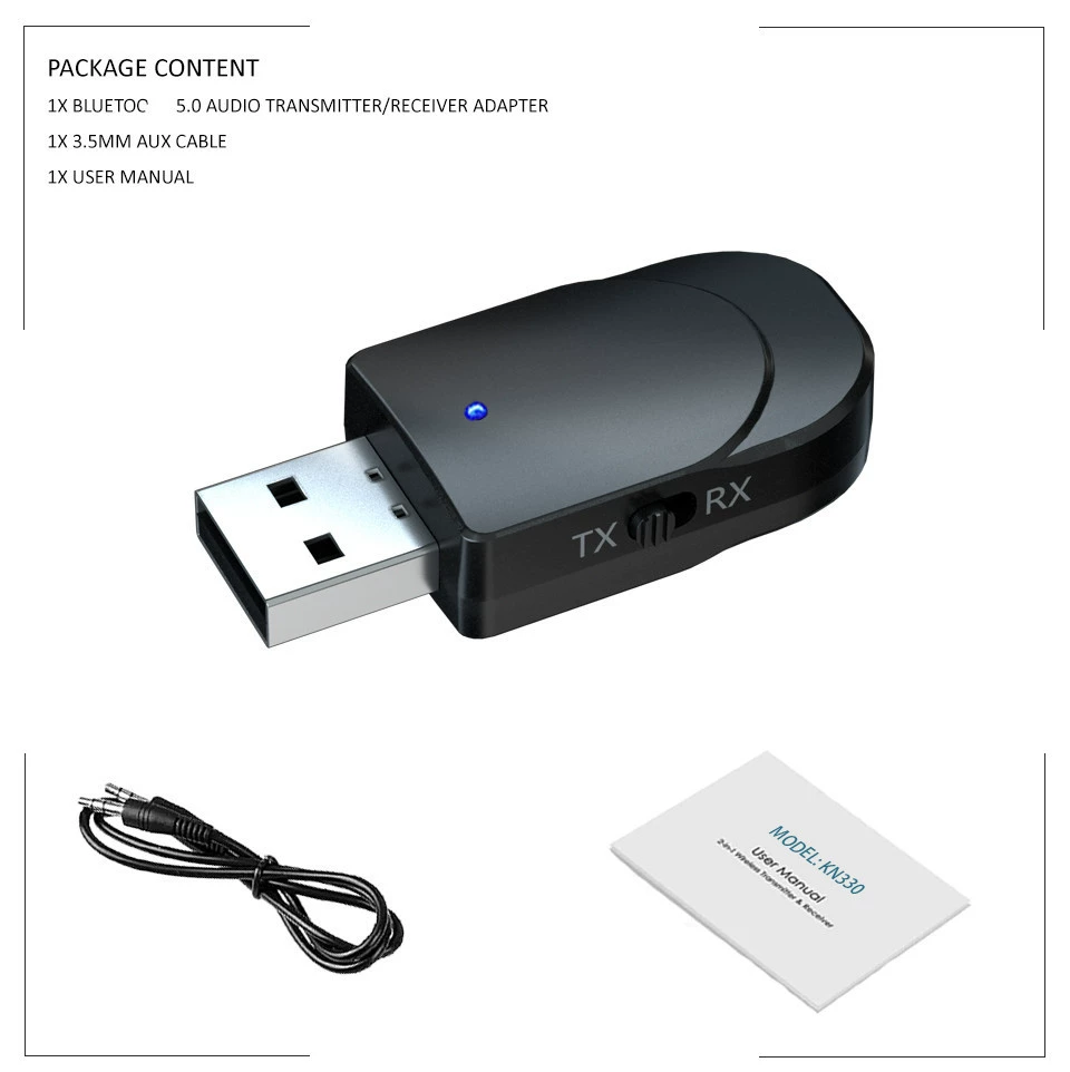 Bluetooth-передатчик Aux-приёмник USB Bluetooth 5.0 адаптер двойной выход, компьютерный аудио-адаптер KN330