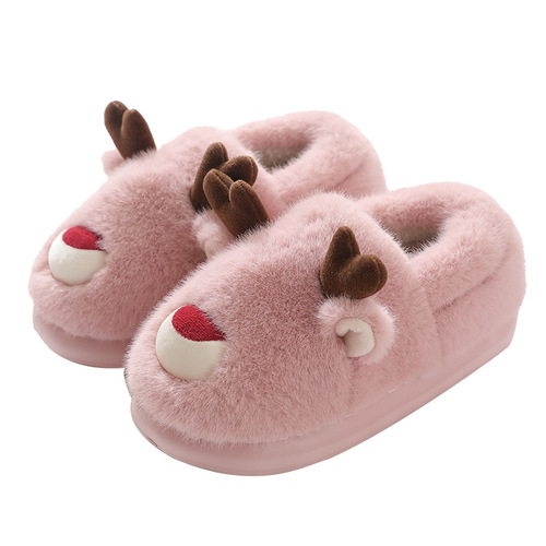 Elk cotton shoes autumn and winter home indoor anti-slip warm cartoon children parent-child cotton shoes Christmas couple bags and heels cotton shoes