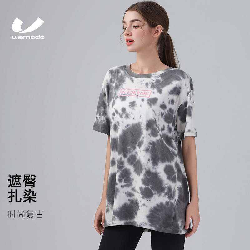Men's and Women's Yoga T-Shirt plus size Fashion Brand Tie-Dye Short-Sleeved T-Shirt Casual Summer Hip-Hop Pure Cotton Sports Short-Sleeved Couple