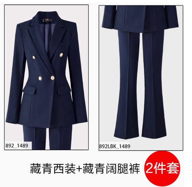Amy892 long-sleeved navy blue suit + navy blue wide-leg pants