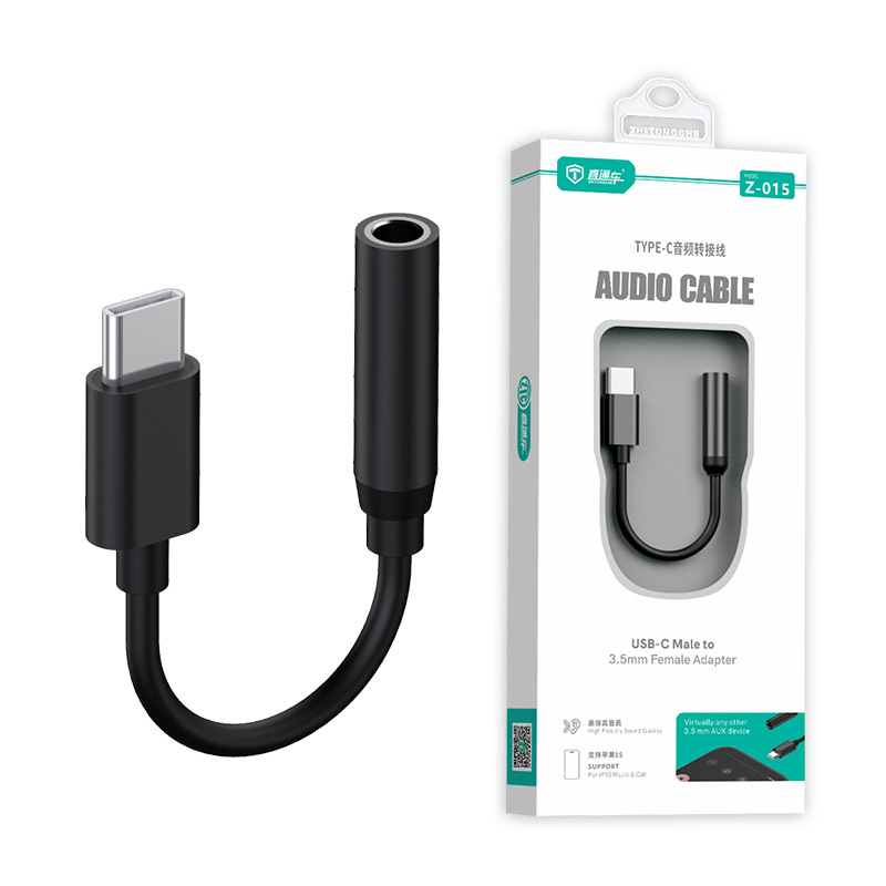 Adaptador de audio de conexión directa Tipo-C a convertidor de auriculares de 3.5mm totalmente compatible con Apple 15~16.