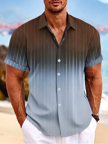 men's summer casual striped gradient short sleeve shirt
