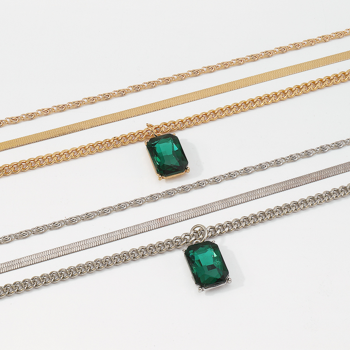 Fashion Geometric Copper Layered Necklaces Chain Artificial Rhinestones Copper Necklaces